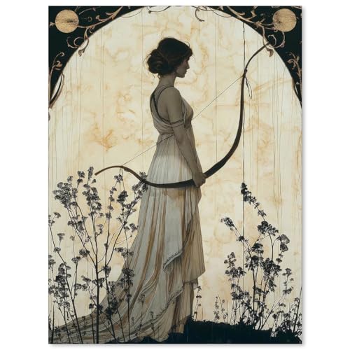 Sufeasdf Vintage Greek Mythology Hunting Goddess Artemis Canvas Wall Art Divine Feminine Poster Room Aesthetic Print for Home Bedroom Dorm Wall Decor 12x16in Unframed - Image 1