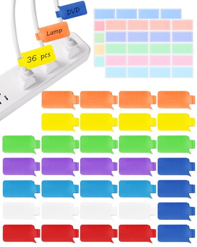 Summerbrite 36-Pack Large Cable Labels with 40 Write-On Stickers, Reusable 8-Color Wire Tags for Electronics, Cord ID & Cable Management for Home Office, PC Network - Rectangle - Image 1