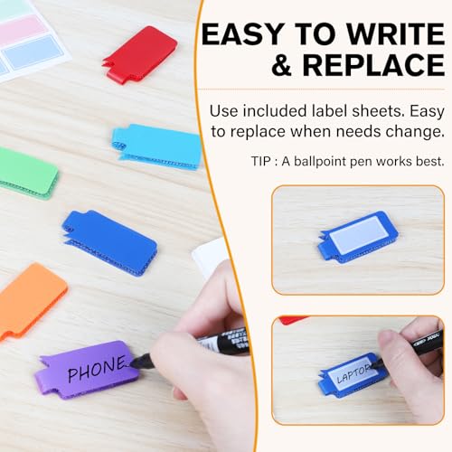 Summerbrite 36-Pack Large Cable Labels with 40 Write-On Stickers, Reusable 8-Color Wire Tags for Electronics, Cord ID & Cable Management for Home Office, PC Network - Rectangle - Image 2