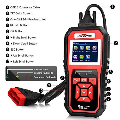 Konnwei OBD2 Scanner OBDII Auto Diagnostic Code Scanner Universal Vehicle Engine O2 Sensor Systems OBD2 EOBD Scanners Tool Check Engine Light Automotive Code Reader for all OBD II Protocol Car Since 1996 - Image 5