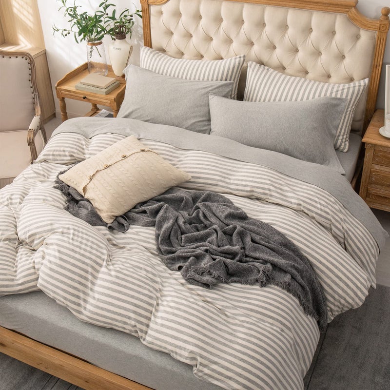 PURE ERA PURE ERA Jersey Knit 4pc Bed Sheet Set 100% T-Shirt Heather Cotton Super Soft Comfy Breathable Fits Mattress Up to 20"" Extra Deep Pocket (Heather Light Grey  King)  - Image 4