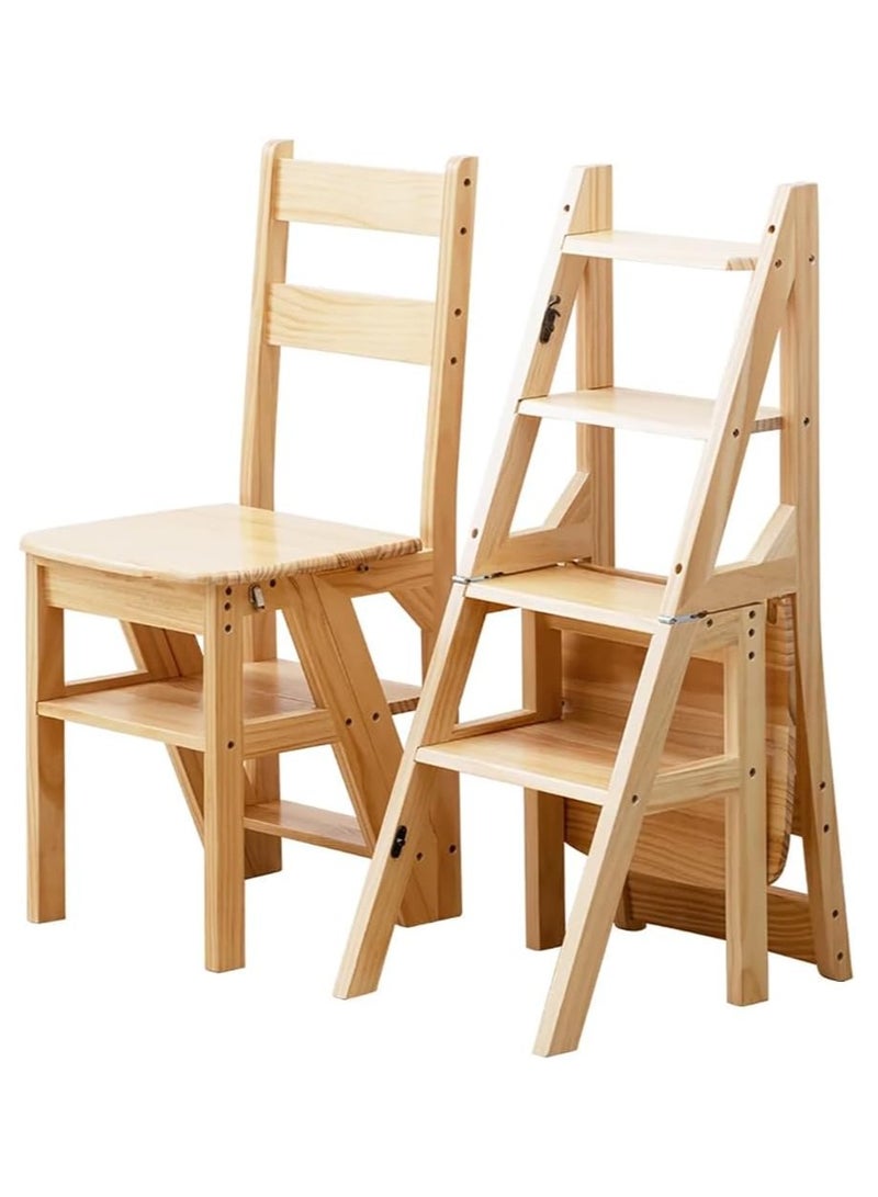 Rubik 2-in-1 Ladder Chair, Folding Solid Wood, 4 Steps Stool for Home/Kitchen/Office/School  - Image 1