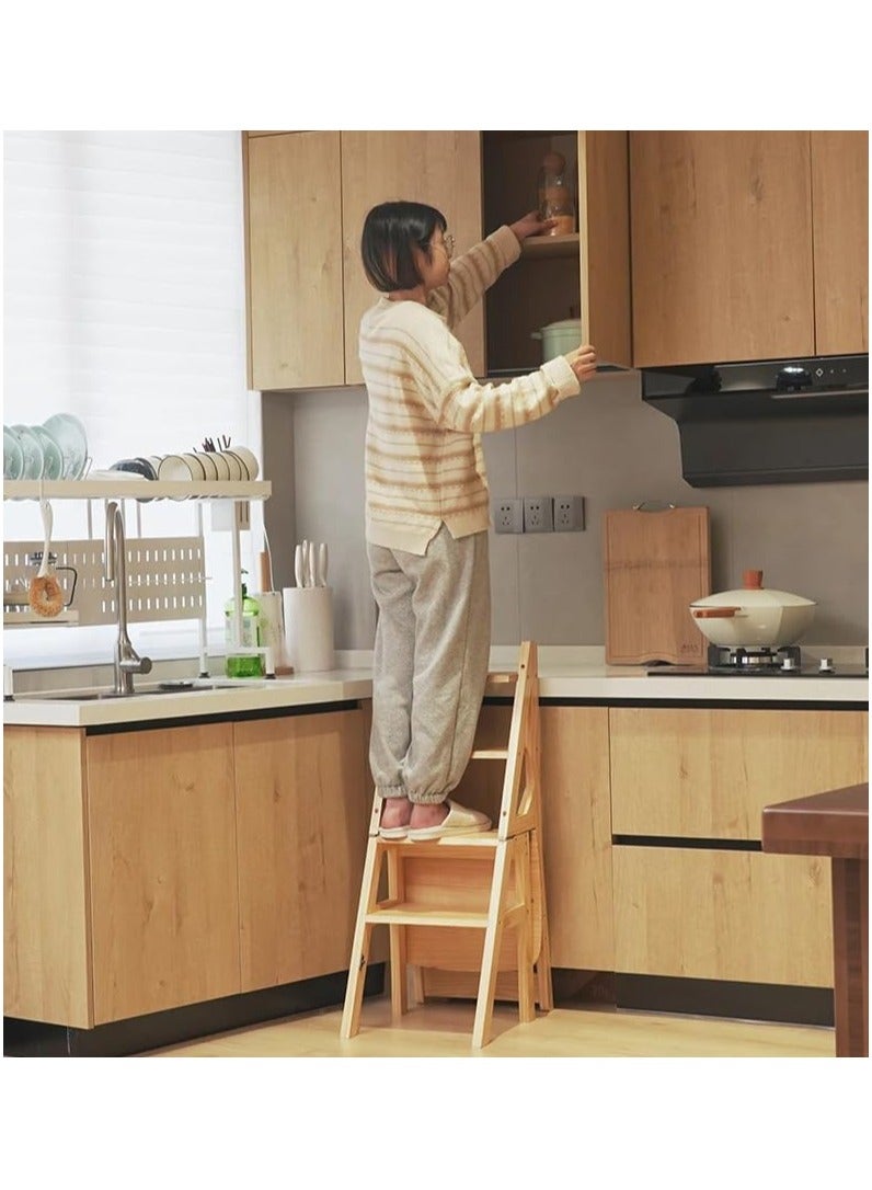 Rubik 2-in-1 Ladder Chair, Folding Solid Wood, 4 Steps Stool for Home/Kitchen/Office/School  - Image 2