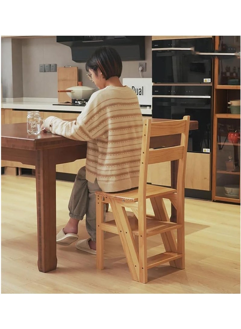 Rubik 2-in-1 Ladder Chair, Folding Solid Wood, 4 Steps Stool for Home/Kitchen/Office/School  - Image 4