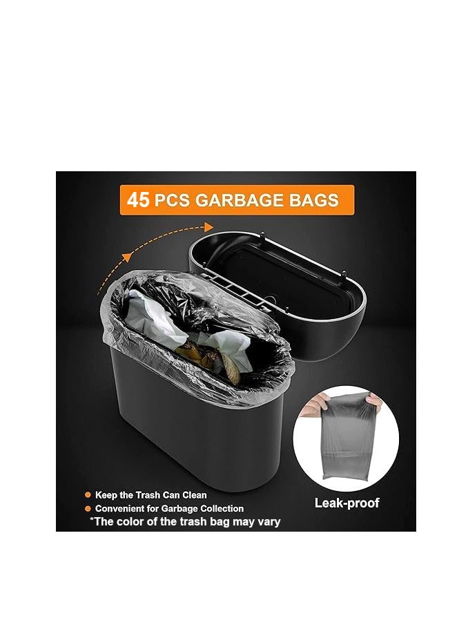 أم جي زي سلة مهملات السيارة مع غطاء وصندوق قمامة مانع للتسرب، سلة مهملات السيارة مع 3 لفات من أكياس القمامة البلاستيكية (45 قطعة) ومشبكين للسيارة، سلة مهملات السيارة للمنزل والمكتب (أسود) - Image 4