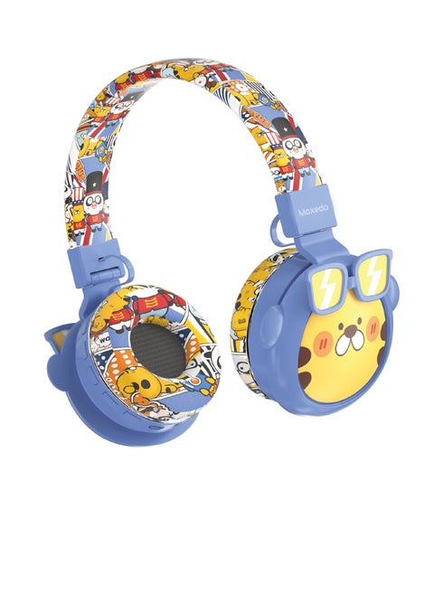 Moxedo Junior Wireless On-Ear Headphones for Kids Adjustable Foldable Design Stereo Headphone 90dB with Built-In Microphone Compatible for iPad/Phone/Tablet and Other Devices (Junior Tiger)