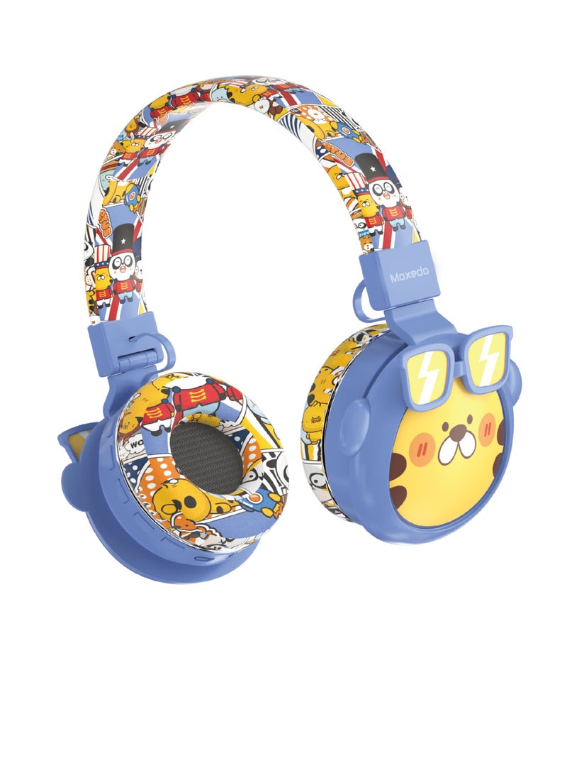 Moxedo Moxedo Junior Wireless On-Ear Headphones for Kids Adjustable Foldable Design Stereo Headphone 90dB with Built-In Microphone Compatible for iPad/Phone/Tablet and Other Devices (Junior Tiger)  - Image 1