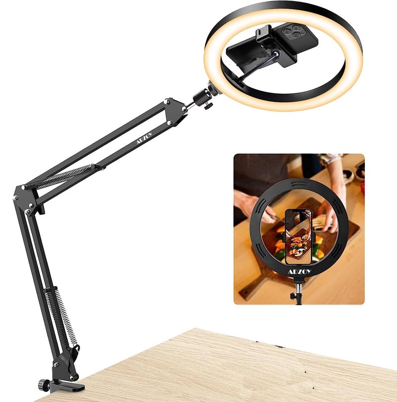 ADZOY Upgraded (2023-2024) ADL-0503 10”Circle LED Portable Selfie Ring Light with Overhead Suspension Stand and Phone Holder for Video Recording, Zoom Meeting, Live Streaming, Tiktok,YouTube - Image 1