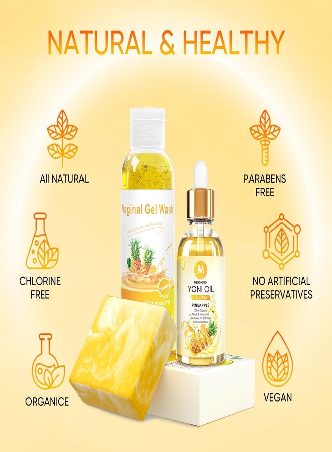 MENOMINO Feminine Wash & Yoni Soap Bar & Yoni Oil for Women pH Balance, Pineapple Yoni Wash for Moisturizing Remove Odor, 5.07 Fl.Oz Feminine Wash 1 Fl.Oz Feminine Oil & 3.53oz Yoni Bar - Image 2