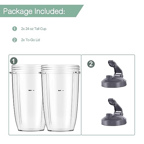 LVAINIT Blender Cups 24oz Cups with Flip-Top To-Go-Lids Fit for NutriBullet Blender 600W Pro 900W NutriBullet Replacement Parts - Image 2