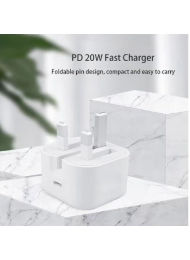 MJZ Premium 20W USB-C Fast Charger with Lightning Cable – High-Speed Charging Adapter and Cable Set for iPhone 15/14/13/12/11/SE, iPad, and AirPods – Durable, Compact UK 3-Pin Plug with 1m USB-C to Lightning Cable – Safe, Efficient, and Travel-Friendly Charging Solution for Apple Devices - Image 1