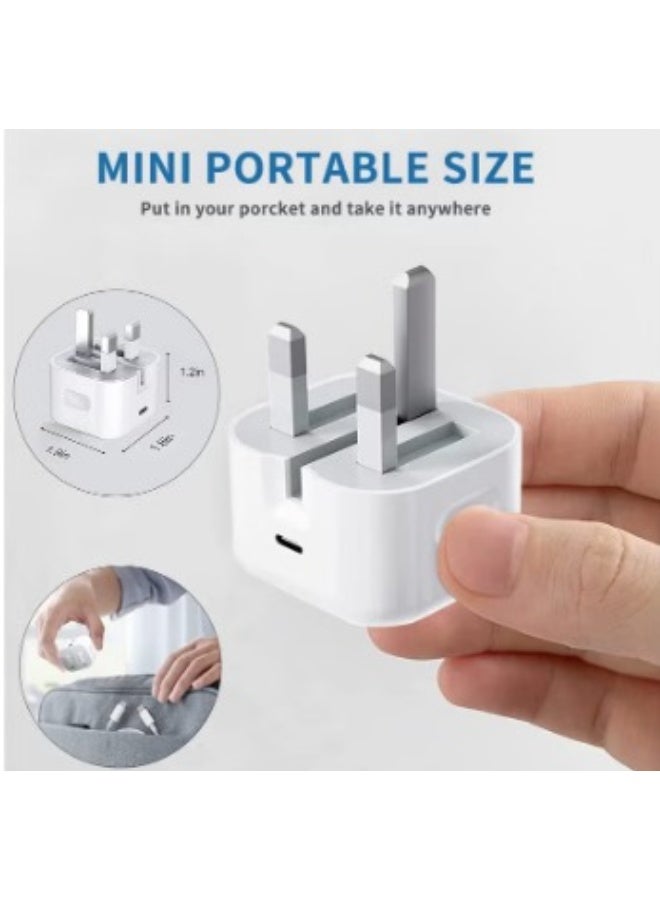 MJZ Premium 20W USB-C Fast Charger with Lightning Cable – High-Speed Charging Adapter and Cable Set for iPhone 15/14/13/12/11/SE, iPad, and AirPods – Durable, Compact UK 3-Pin Plug with 1m USB-C to Lightning Cable – Safe, Efficient, and Travel-Friendly Charging Solution for Apple Devices - Image 2