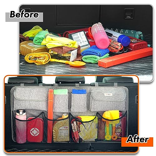 SURDOCA Hanging Trunk Organizer for SUV, [UPGRADED 7 Times] Car Organizers and Storage, Car Accessories Interior, Space Saving Expert-Grey - Image 3