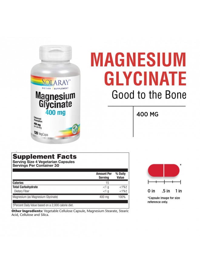Solaray Magnesium Glycinate 400 mg | Healthy Relaxation, Bone & Cardiovascular Support (120 CT, 30 Servings)