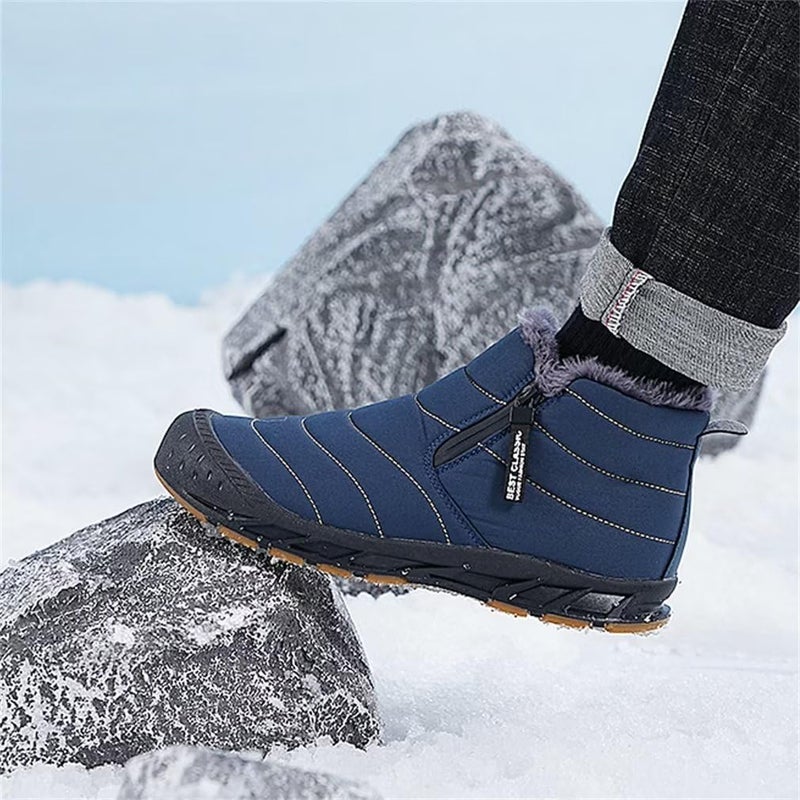 Jakcuz Winter Boot for Men Wearing Resistant Anti-slip Plush Comfortable Snow Boots Warm Men Boots Blue Size 9.5 - Image 3