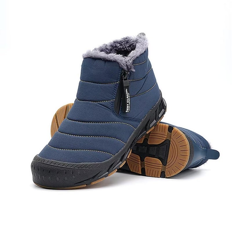 Jakcuz Winter Boot for Men Wearing Resistant Anti-slip Plush Comfortable Snow Boots Warm Men Boots Blue Size 9.5 - Image 4