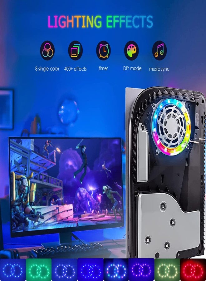 مصباح LED RGB من DOBEWINGDELOU لجهاز PS5، 8 ألوان، 400 تأثير، مزامنة مع الموسيقى، إضاءة متغيرة الألوان لجهاز بلاي ستيشن 5، 5050 RGB، ملحقات تزيين يمكنك تركيبها بنفسك، إضاءة حلقية يتم التحكم بها عبر تطبيق أو جهاز تحكم عن بعد بالأشعة تحت الحمراء - Image 2