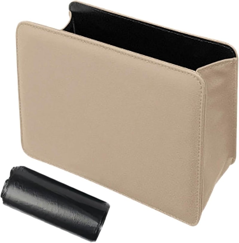 Foldable Waterproof Leather Car Trash Can, Mini Garbage Organizer Holder, Folding Storage Bin for Auto SUV Truck, Universal Interior Accessories, Beige - Image 1