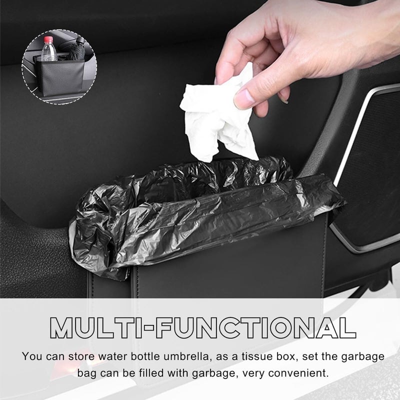 Foldable Waterproof Leather Car Trash Can, Mini Garbage Organizer Holder, Folding Storage Bin for Auto SUV Truck, Universal Interior Accessories, Beige - Image 4