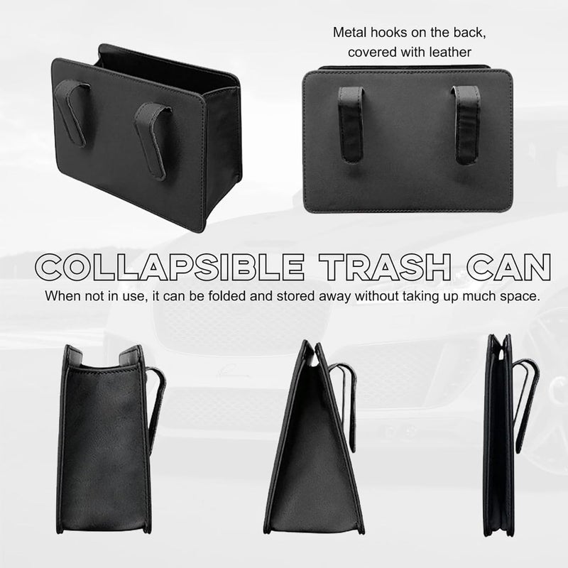 Foldable Waterproof Leather Car Trash Can, Mini Garbage Organizer Holder, Folding Storage Bin for Auto SUV Truck, Universal Interior Accessories, Beige - Image 5