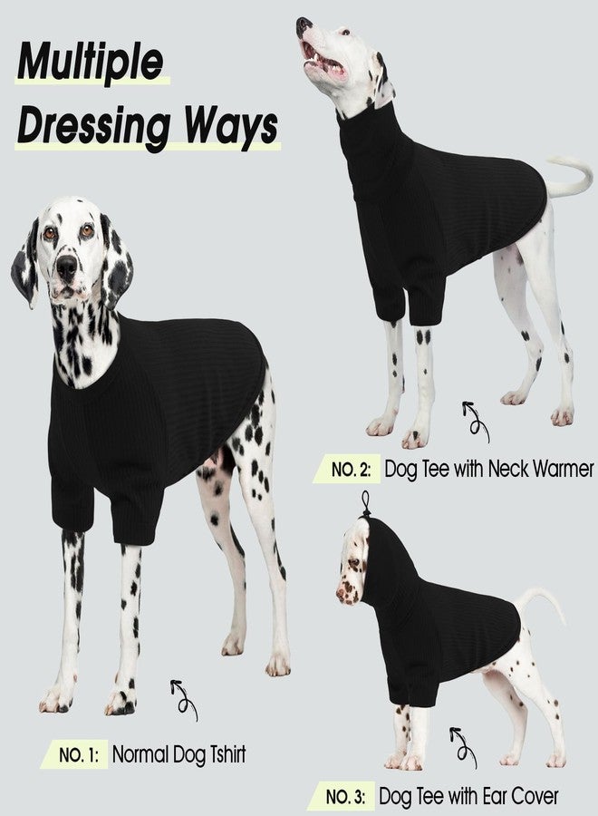 ROZKITCH Dog Shirt with Hoodie Dog Ears Cover 2 in 1, Soft Lightweight Dog Striped T Shirt Pullover Dog Tank with Detachable Ear Wrap, Dog Hoodie Tshirt Dog Boy Girl, Stretchy Sweater Black L - Image 2