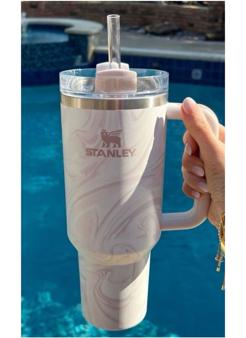 Stanley - Stanley Quencher H2.0 Flow State 40oz Cream Quartz Stainless Steel Vacuum Insulated Tumbler with Lid and Straw for Water and Iced Tea, Cold Retention, Rose - Image 1