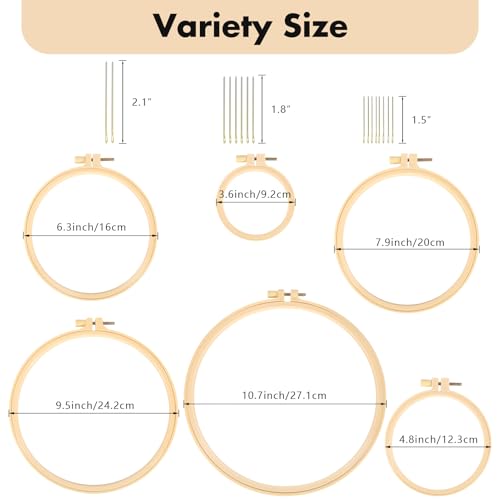 Caydo 6 Pieces Embroidery Hoops 3 Inch to 10 Inch Cross Stitch Hoop Small Embroidery Hoop with 16 Pieces Needles for Embroidery, Punch Needle, Craft Sewing and Ornaments - Image 2