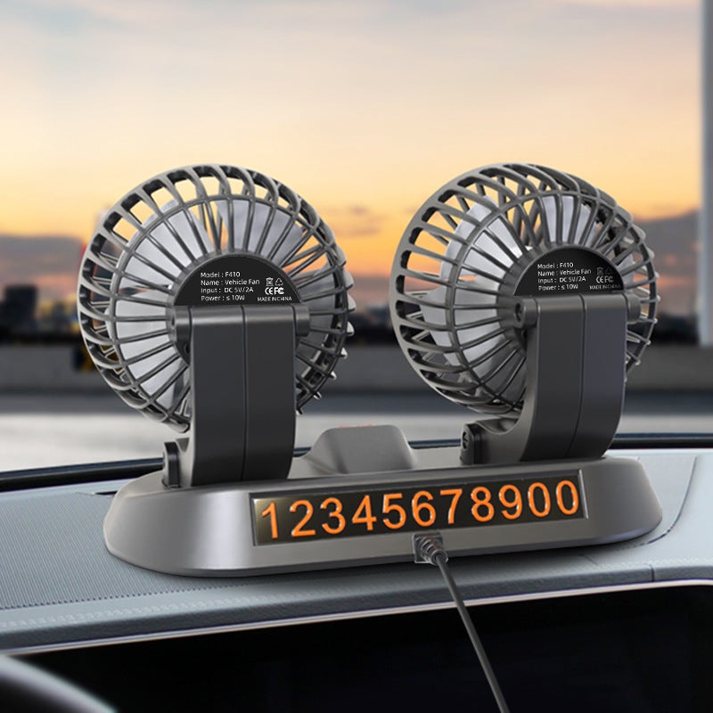 Car Dual-Head Mini Fan 360° Rotating with Parking Sign - Image 4