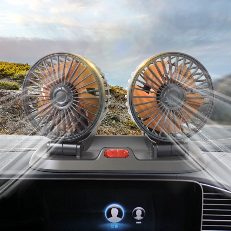 Car Dual-Head Mini Fan 360° Rotating with Parking Sign - Image 3