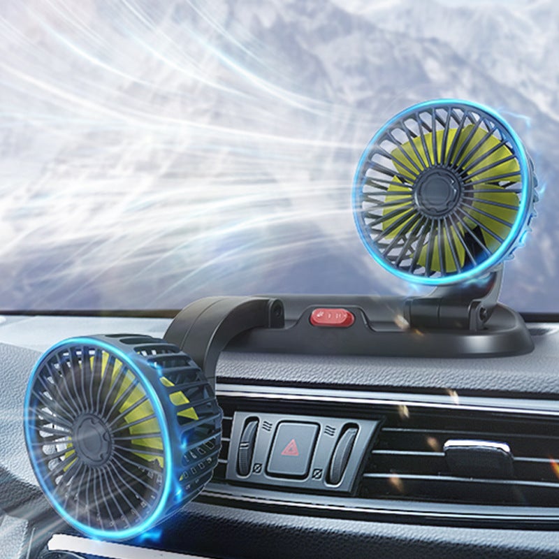 Car Dual-Head Mini Fan 360° Rotating with Parking Sign - Image 1