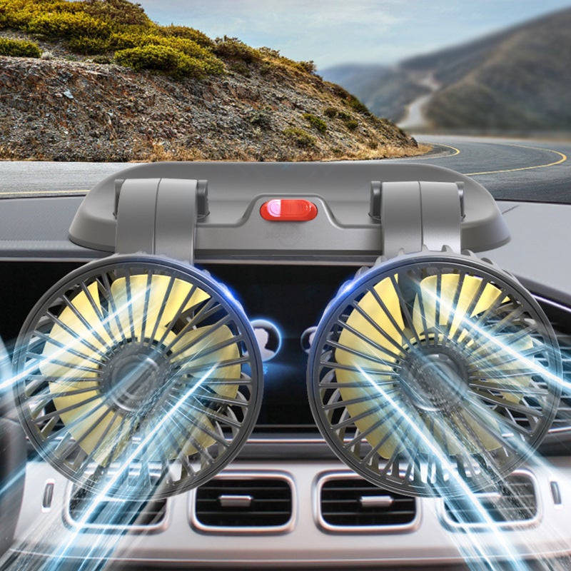Car Dual-Head Mini Fan 360° Rotating with Parking Sign - Image 2