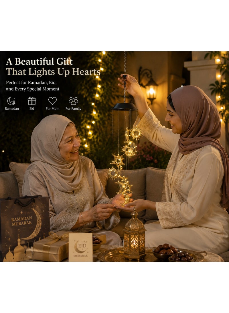 مصباح رياح شمسي معلق بتصميم الشمس والقمر والنجوم، هدية رمضان للعائلة والأم والزوجة، إضاءة LED تعمل بالطاقة الشمسية للحديقة والفناء والشرفة، ديكور خارجي مقاوم للماء، زينة العيد للمنزل - Image 4