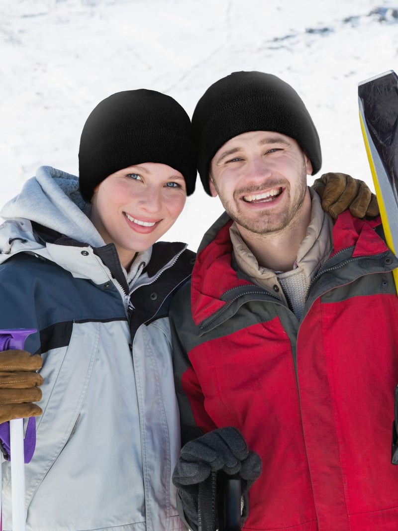 SATINIOR 4 Pieces Cotton Skull Caps for Men Women Fleece Beanies Hat Warm Soft Polar Beanie Hat Thick Windproof Winter(M,Black) - Image 2