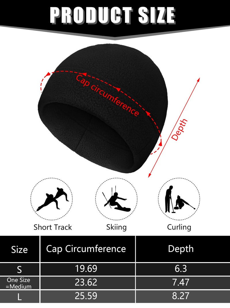 SATINIOR 4 Pieces Cotton Skull Caps for Men Women Fleece Beanies Hat Warm Soft Polar Beanie Hat Thick Windproof Winter(M,Black) - Image 3