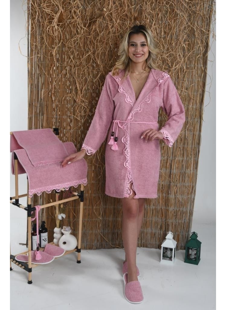 Ender Home Pavlin Bridal Bathrobe Set 5 Pieces Lace Dowry Women's Bathrobe  - Image 2