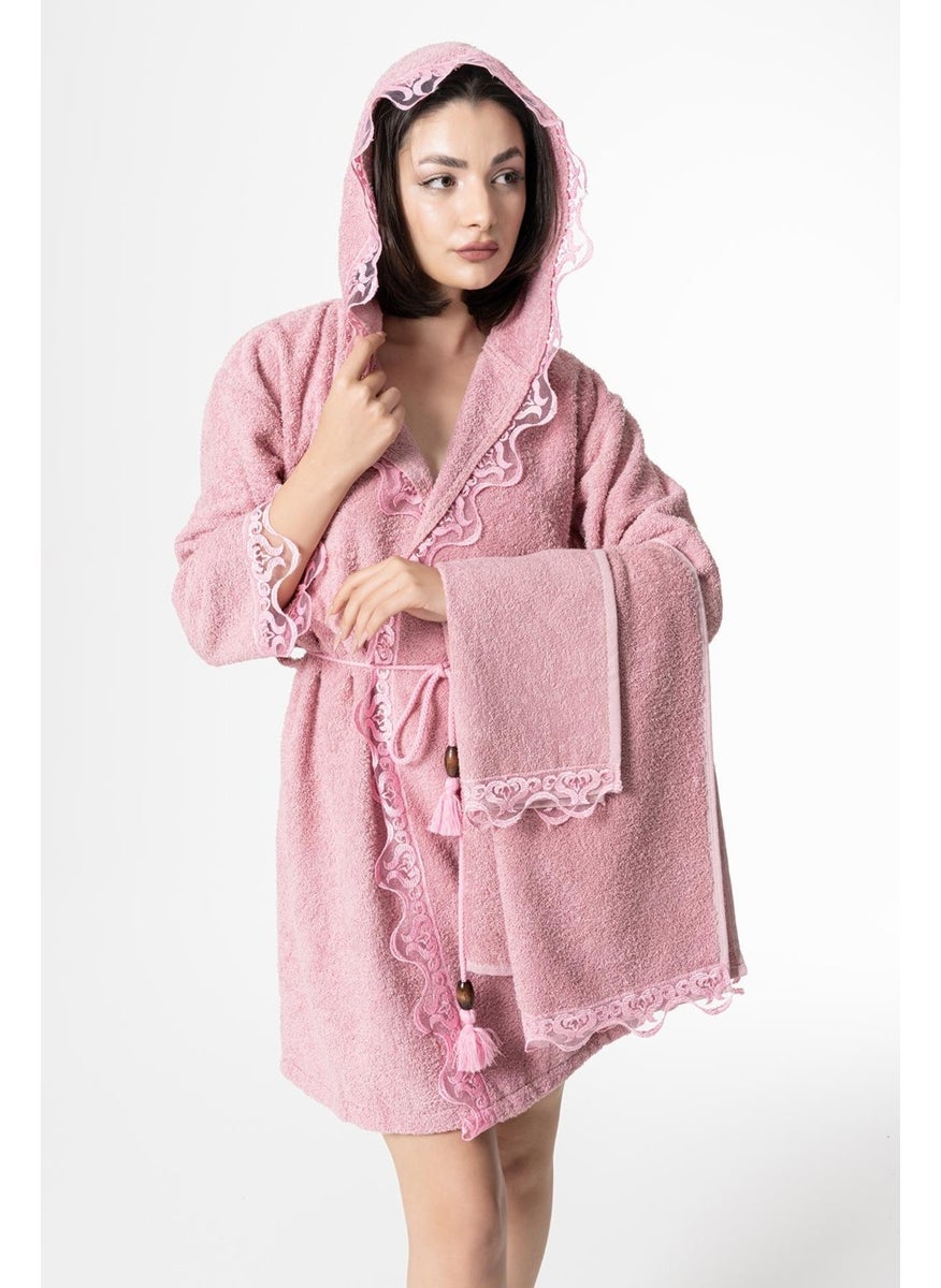 Ender Home Pavlin Bridal Bathrobe Set 5 Pieces Lace Dowry Women's Bathrobe  - Image 3