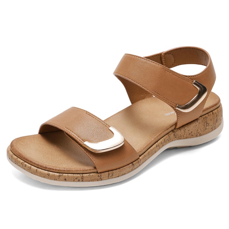 Littleplum Womens Sandals Arch Support Adjustable Comfy Flat Sandals for Women Summer Walking Shoes for Beach,Travel Brown Size 8 - Image 1