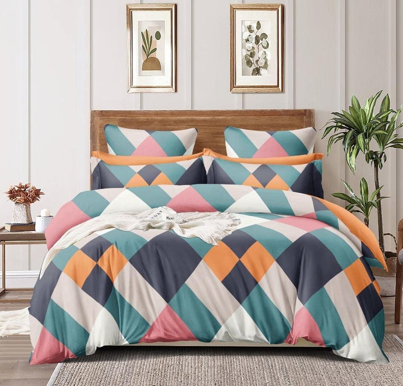 WYTOMAH Wytomah Premium Glace Cotton Double Bed King Size Quilt CoverDuvet CoverRajai CoverBlanket Cover with Zipper Double Bed 80x90 Pink Muti 