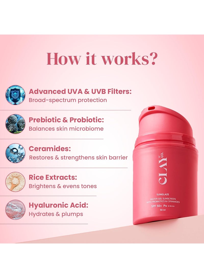 Clayco Sunglaze Sunscreen SPF 50 PA++++ | Probiotic & Ceramide-Infused | Lightweight, Non-Greasy & Fast-Absorbing | Broad Spectrum UVA, UVB & Blue Light Protection | Hydrating & Brightening | For All Skin Types (50ml) - Image 3