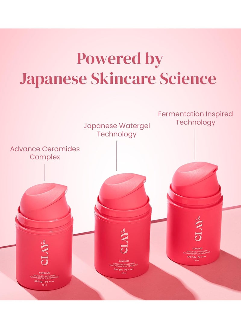 Clayco Sunglaze Sunscreen SPF 50 PA++++ | Probiotic & Ceramide-Infused | Lightweight, Non-Greasy & Fast-Absorbing | Broad Spectrum UVA, UVB & Blue Light Protection | Hydrating & Brightening | For All Skin Types (50ml) - Image 4