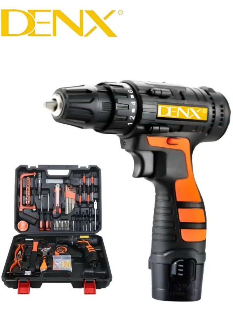 دينكس طقم مثقاب لاسلكي احترافي للاستخدام المنزلي مع أدوات يدوية للحدائق والمكتب والمنزل | أقصى قطر ١٠ مم | سرعة دوران من ٠ إلى ١٤٥٠ دورة في الدقيقة | ٢١ فولت | ١٣٠٠ مللي أمبير/ساعة | بطارية إضافية | DX1778 - Image 1