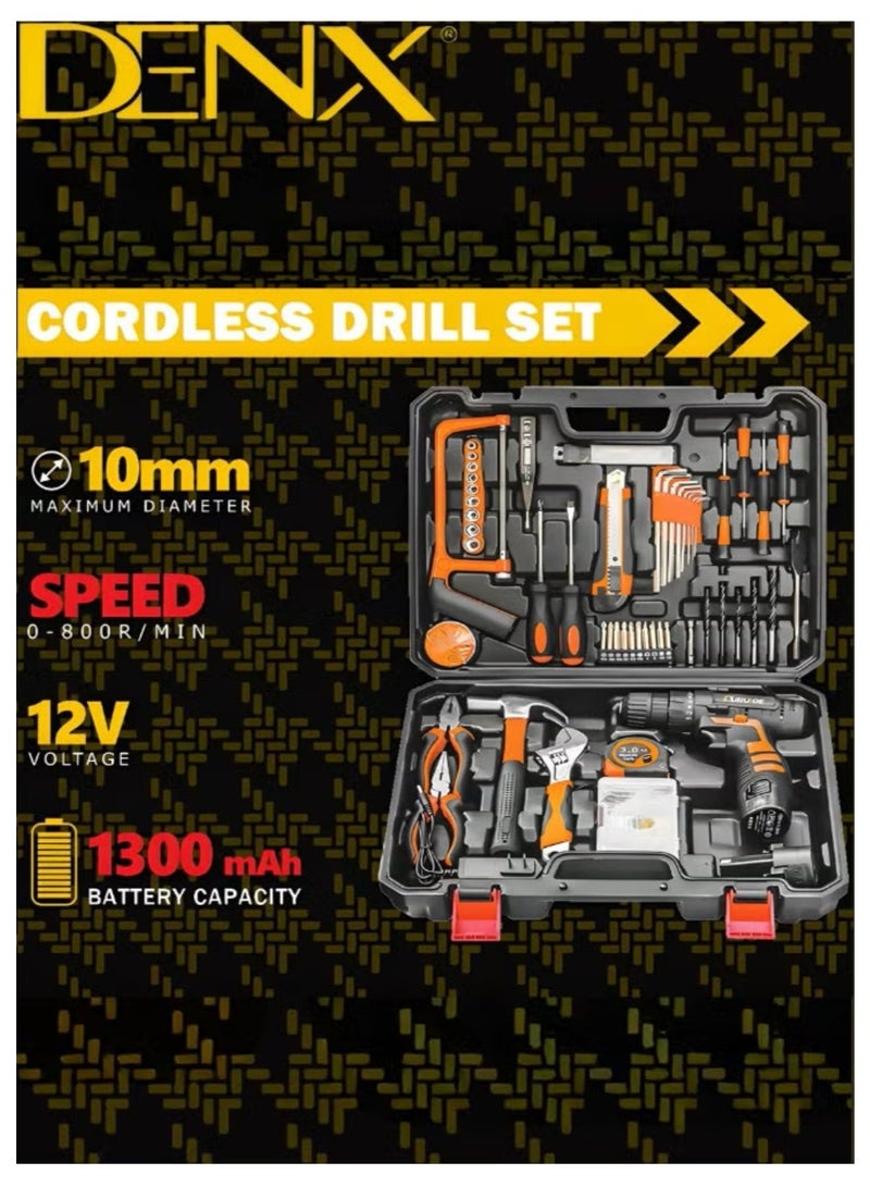دينكس طقم مثقاب لاسلكي احترافي للاستخدام المنزلي مع أدوات يدوية للحدائق والمكتب والمنزل | أقصى قطر ١٠ مم | سرعة دوران من ٠ إلى ١٤٥٠ دورة في الدقيقة | ٢١ فولت | ١٣٠٠ مللي أمبير/ساعة | بطارية إضافية | DX1778 - Image 3