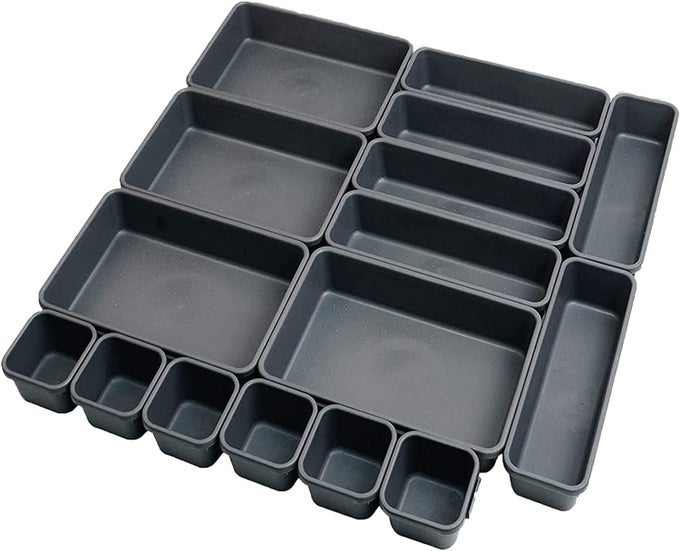 16PIECE INTERLOCKING BIN PACK GRANITE VALUE COLLECTION CUSTOMIZABLE MULTIPURPOSE STORAGE DURABLE EASY TO CLEAN BLACK