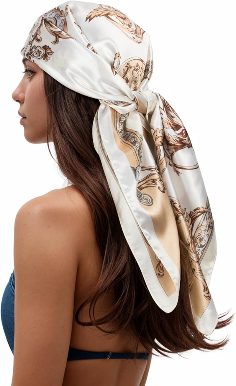 Head Scarf for Women Like Silk Scarfs Hair Scarf Printed Square Scarfs Bandanas for Women 35 Inches - Image 1