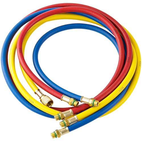 Tigbear R1234YF AC Refrigerant Charging Hoses 5FT AC Manifold Gauge Hose Kit for R1234yf Air Condition Refrigerant 12 SAE Thread 800 PSI AC Charging Hose Tube 60 Inch - Image 1