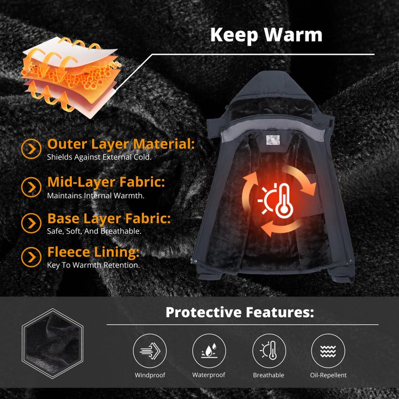 CAMEL CROWN Men's Mountain Ski Snow Jacket Waterproof Winter Coat Snowboarding Windbreaker Windproof Warm Hooded Snow Coat Dark Grey XL - Image 5