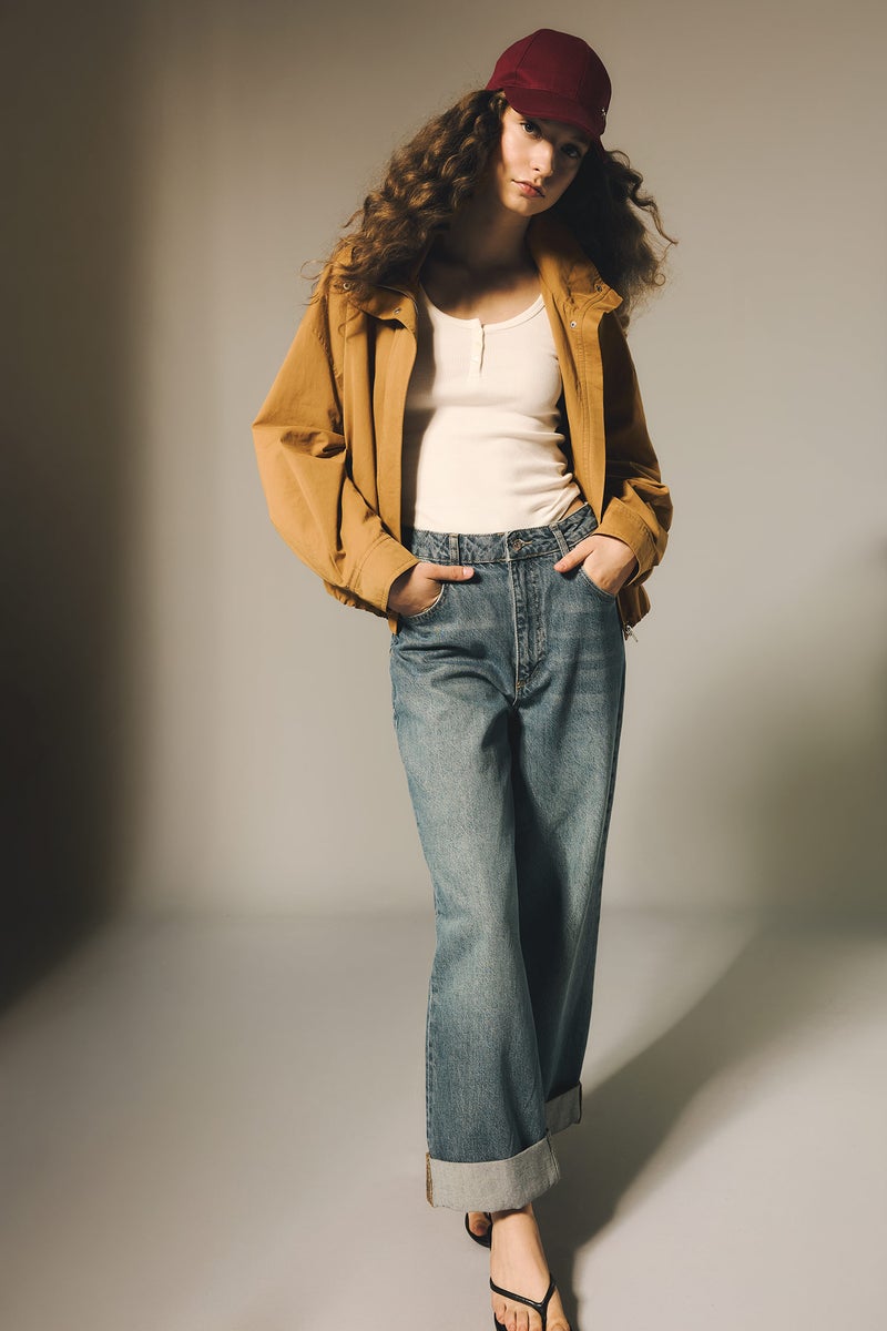 DeFacto Blue Woman Baggy Fit Folded Leg Denim Trousers Casual - Image 2