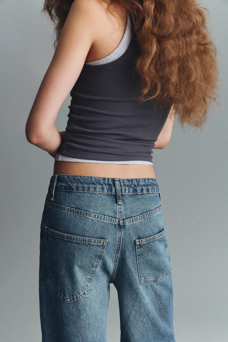 DeFacto Blue Woman Baggy Fit Folded Leg Denim Trousers Casual - Image 5