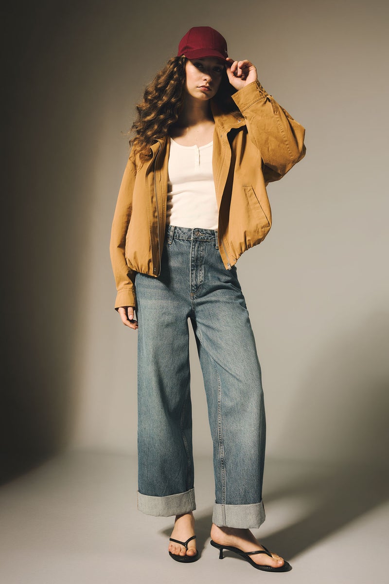 DeFacto Blue Woman Baggy Fit Folded Leg Denim Trousers Casual - Image 1