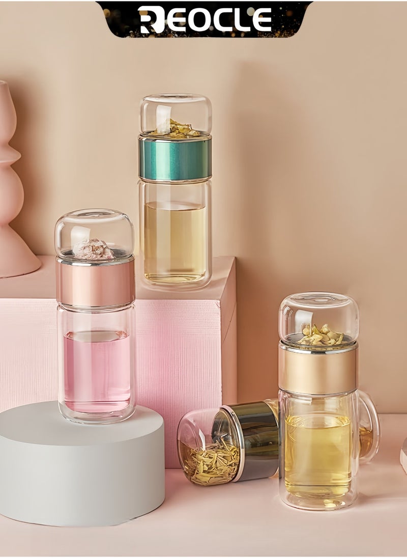 REOCLE Double Layered Glass Water Bottle Travel Mug Tea Infuser Bottle Portable Travel Tea Bottle with Tea Infuser and Clear Filtrating Tea Maker for Various Tea-leaves  - Image 2